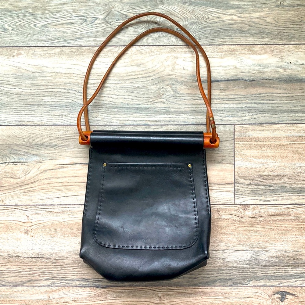 COPY - RARE leather and wooden vintage tote